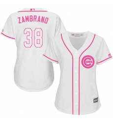 Women's Majestic Chicago Cubs #38 Carlos Zambrano Authentic White Fashion MLB Jersey