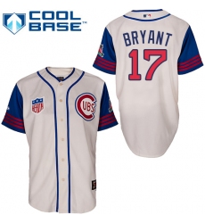 Men's Majestic Chicago Cubs #17 Kris Bryant Replica Cream/Blue 1942 Turn Back The Clock MLB Jersey