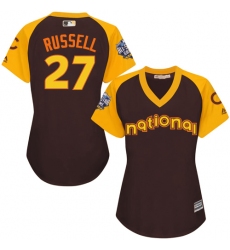 Women's Majestic Chicago Cubs #27 Addison Russell Authentic Brown 2016 All-Star National League BP Cool Base MLB Jersey