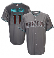 Men's Majestic Arizona Diamondbacks #11 A. J. Pollock Authentic Gray/Turquoise Cool Base MLB Jersey