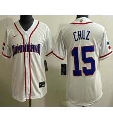 Women's Dominican #15 Oneil Cruz White 2026 World Baseball Classic Cool Base Jersey