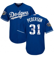 Men's Majestic Los Angeles Dodgers #31 Joc Pederson Authentic Royal Blue Team Logo Fashion Cool Base 2018 World Series MLB Jersey