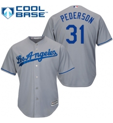 Youth Majestic Los Angeles Dodgers #31 Joc Pederson Authentic Grey Road Cool Base MLB Jersey