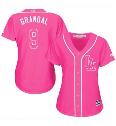 Women's Majestic Los Angeles Dodgers #9 Yasmani Grandal Authentic Pink Fashion Cool Base MLB Jersey
