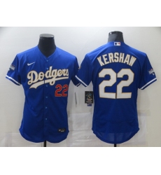 Men's Nike Los Angeles Dodgers #22 Clayton Kershaw Blue Elite Champions Authentic Jersey