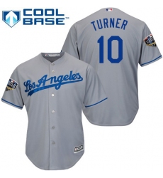 Youth Majestic Los Angeles Dodgers #10 Justin Turner Authentic Grey Road Cool Base 2018 World Series MLB Jersey