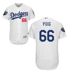 Men's Majestic Los Angeles Dodgers #66 Yasiel Puig White Home Flex Base Authentic Collection 2018 World Series MLB Jersey