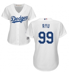 Women's Majestic Los Angeles Dodgers #99 Hyun-Jin Ryu Authentic White Home Cool Base MLB Jersey
