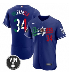 Men's Los Angeles Dodgers #34 Fernando Valenzuela Royal Mexico Special Vin Scully Flex Base Stitched Baseball Jersey
