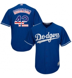 Men's Majestic Los Angeles Dodgers #42 Jackie Robinson Replica Royal Blue USA Flag Fashion Cool Base MLB Jersey