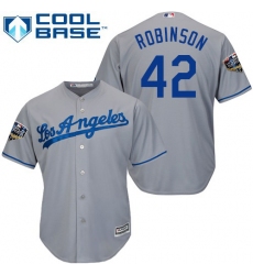 Youth Majestic Los Angeles Dodgers #42 Jackie Robinson Authentic Grey Road Cool Base 2018 World Series MLB Jersey