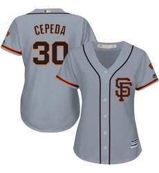 Women's Majestic San Francisco Giants #30 Orlando Cepeda Replica Grey Road 2 Cool Base MLB Jersey