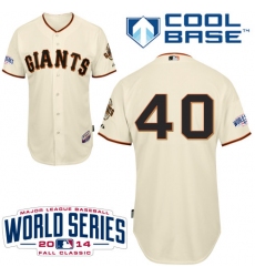 Youth Majestic San Francisco Giants #40 Madison Bumgarner Replica Cream Home Cool Base 2014 World Series Patch MLB Jersey