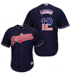 Men's Majestic Cleveland Indians #12 Francisco Lindor Authentic Navy Blue USA Flag Fashion MLB Jersey