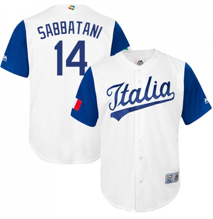 Men's Italy Baseball Majestic #14 Marco Sabbatani White 2017 World Baseball Classic Replica Team Jersey