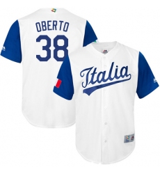 Men's Italy Baseball Majestic #38 Orlando Oberto White 2017 World Baseball Classic Replica Team Jersey