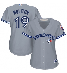 Women's Majestic Toronto Blue Jays #19 Paul Molitor Replica Grey Road MLB Jersey