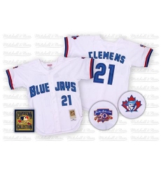 Men's Mitchell and Ness Toronto Blue Jays #21 Roger Clemens Authentic White Throwback MLB Jersey