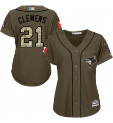 Women's Majestic Toronto Blue Jays #21 Roger Clemens Replica Green Salute to Service MLB Jersey