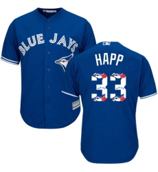 Men's Majestic Toronto Blue Jays #33 J.A. Happ Authentic Blue Team Logo Fashion MLB Jersey