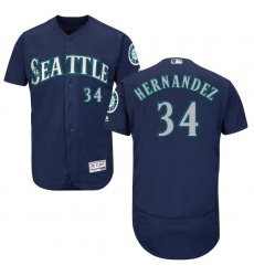 Men's Majestic Seattle Mariners #34 Felix Hernandez Navy Blue Alternate Flex Base Authentic Collection MLB Jersey