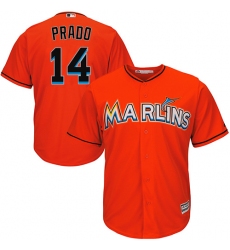 Youth Majestic Miami Marlins #14 Martin Prado Authentic Orange Alternate 1 Cool Base MLB Jersey