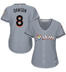 Women's Majestic Miami Marlins #8 Andre Dawson Authentic Grey Road Cool Base MLB Jersey