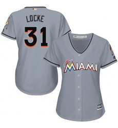 Women's Majestic Miami Marlins #31 Jeff Locke Replica Grey Road Cool Base MLB Jersey