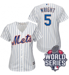 Women's Majestic New York Mets #5 David Wright Replica White/Blue Strip 2015 World Series MLB Jersey