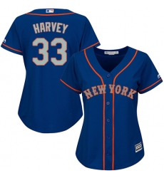 Women's Majestic New York Mets #33 Matt Harvey Authentic Blue(Grey NO.) MLB Jersey