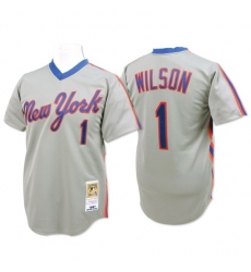 Men's Mitchell and Ness New York Mets #1 Mookie Wilson Authentic Grey Throwback MLB Jersey