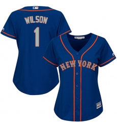 Women's Majestic New York Mets #1 Mookie Wilson Authentic Royal Blue Alternate Road Cool Base MLB Jersey