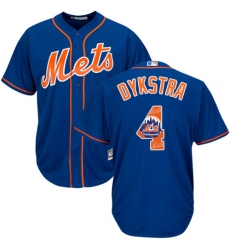 Men's Majestic New York Mets #4 Lenny Dykstra Authentic Royal Blue Team Logo Fashion Cool Base MLB Jersey