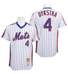 Men's Mitchell and Ness New York Mets #4 Lenny Dykstra Authentic White/Blue Strip Throwback MLB Jersey