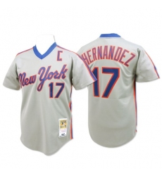 Men's Mitchell and Ness New York Mets #17 Keith Hernandez Replica Grey Throwback MLB Jersey