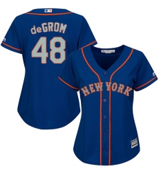 Women's Majestic New York Mets #48 Jacob deGrom Authentic Blue(Grey NO.) MLB Jersey