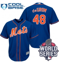Youth Majestic New York Mets #48 Jacob DeGrom Authentic Royal Blue Alternate Home Cool Base 2015 World Series MLB Jersey
