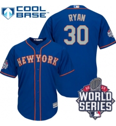 Men's Majestic New York Mets #30 Nolan Ryan Authentic Royal Blue Alternate Road Cool Base 2015 World Series MLB Jersey