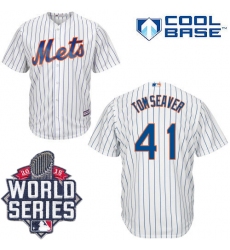 Men's Majestic New York Mets #41 Tom Seaver Replica White Home Cool Base 2015 World Series MLB Jersey