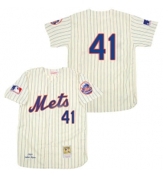 Men's Mitchell and Ness 1969 New York Mets #41 Tom Seaver Authentic Cream Throwback MLB Jersey