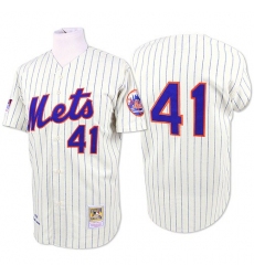 Men's Mitchell and Ness New York Mets #41 Tom Seaver Replica White/Blue Strip Throwback MLB Jersey