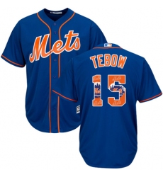 Men's Majestic New York Mets #15 Tim Tebow Authentic Royal Blue Team Logo Fashion Cool Base MLB Jersey