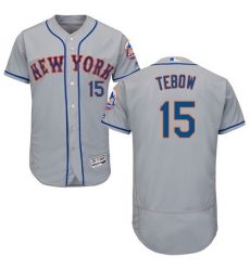 Men's Majestic New York Mets #15 Tim Tebow Grey Flexbase Authentic Collection MLB Jersey