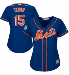 Women's Majestic New York Mets #15 Tim Tebow Authentic Royal Blue Alternate Home Cool Base MLB Jersey