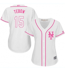 Women's Majestic New York Mets #15 Tim Tebow Replica White Fashion Cool Base MLB Jersey