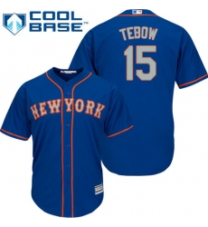 Youth Majestic New York Mets #15 Tim Tebow Authentic Royal Blue Alternate Road Cool Base MLB Jersey
