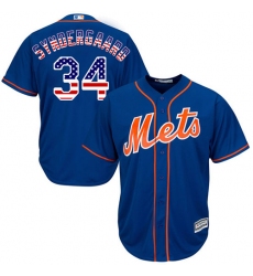 Men's Majestic New York Mets #34 Noah Syndergaard Replica Royal Blue USA Flag Fashion MLB Jersey