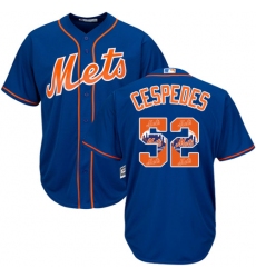 Men's Majestic New York Mets #52 Yoenis Cespedes Authentic Royal Blue Team Logo Fashion Cool Base MLB Jersey