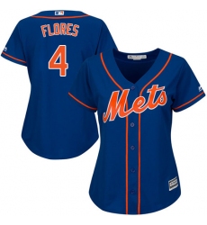 Women's Majestic New York Mets #4 Wilmer Flores Authentic Royal Blue Alternate Home Cool Base MLB Jersey