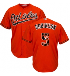 Men's Majestic Baltimore Orioles #5 Brooks Robinson Authentic Orange Team Logo Fashion Cool Base MLB Jersey
